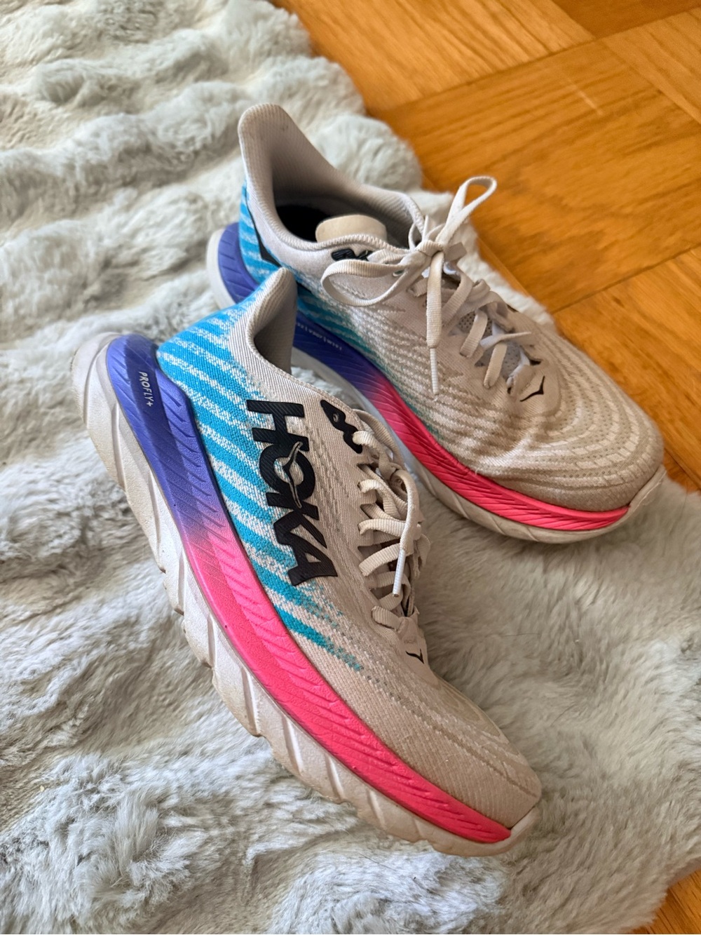 HOKA Women's Neutral Running gray with Pink & Blue Accents